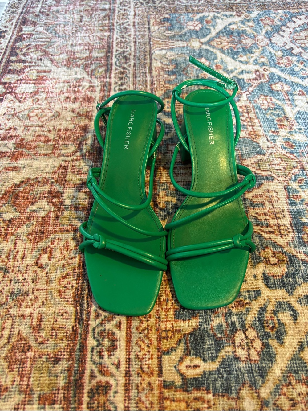 Marc Fisher Kelly Green Strappy Square-Toe Heels